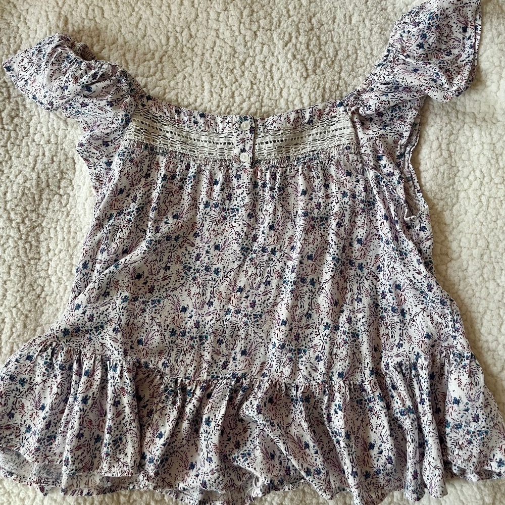 Lucky Brand Women’s Phoebe Crochet Purple Multi Floral Top- Size M